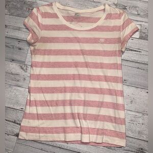 Nike Striped Pink and White T-Shirt